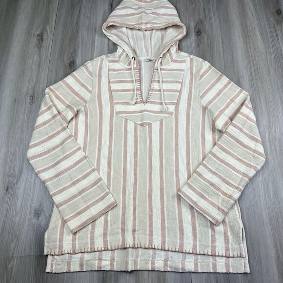 Faherty Day tripper Hoodie Striped Neutral Cotton Oversized Women's Size S Small - Picture 2 of 11